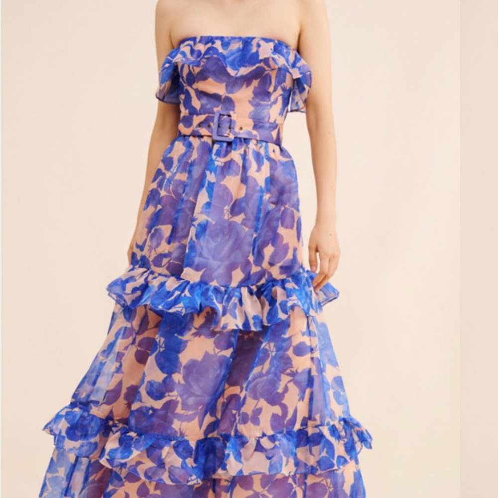 Anthropologie strapless tiered maxi dress small petite